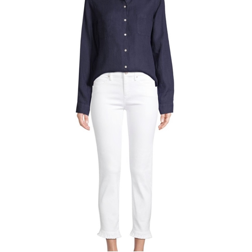 Lilly Pulitzer South Ocean Skinny Cropped Ankle Ruffle Hem Jeans White Size 8